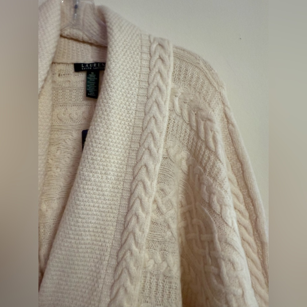 Ralph Lauren Cream Cable Knit Open Front Cardigan Wool Blend Plus Size NWT 1X - Picture 3 of 4
